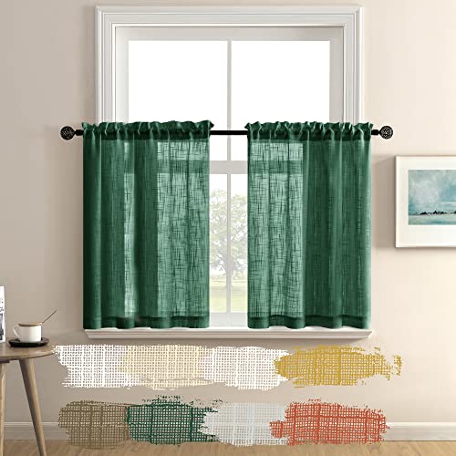 Dark Green Curtains 36 In for Bedroom 2 Panels Small Rod Pocket Cafe Curtain Semi Sheer Short Bay Window Curtains for Living Room Kitchen Cabinet Above Sink Bathroom RV Shades Camper Blinds 36L Long - color: Dark Green, size: 25"W x 36"L (Pack of 2)