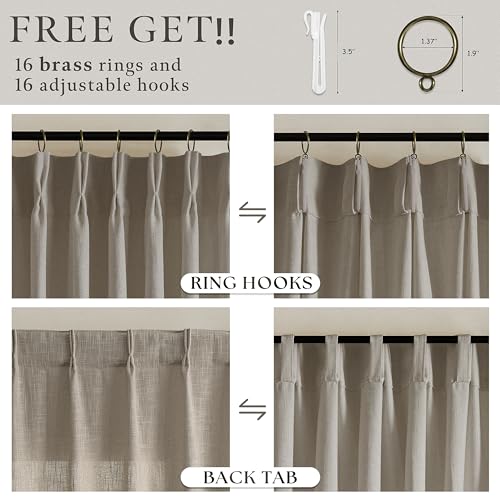 Taupe Brown Pinch Pleated Semi Sheer Linen Blend Drapes 112 Inches Long 50W - color: Burlywood Birch, size: 50"W x 112"L (Pack of 2)