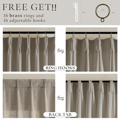 90 Inch Linen Pinch Pleat Semi Sheer Curtains Brown Burlywood Birch 50x90 - color: Burlywood Birch, size: 50"W x 90"L (Pack of 2)