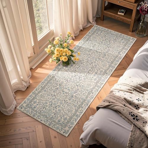 jinchan 2x6 Washable Hallway Runner Rug, Floral Non-Slip, Blue/Cream - color: Blue/Cream, size: 2' x 6' (Rectangular)