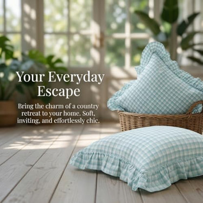 Mywinlle Dusty Blue Plaid Throw Pillow Shams, 18"x18", Set of 2 - color: Dusty Blue Gingham, size: 18" x 18" (Pack of 2)