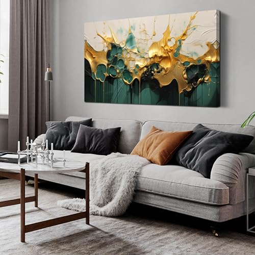 SKYRISE Abstract Teal Gold Canvas Wall Art for Living Room, Dark Green Wall-Decor Picture for Bedroom, Modern Canvas Print Paintings Artwork, Size 48x24 Inches - color: Abstract Masterpiece, size: 48"L x 24"W