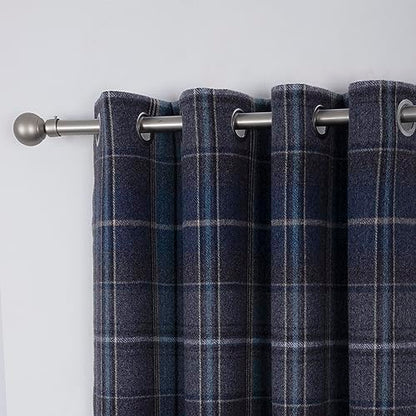 always4u Woolen Look Plaid Curtains Modern Window Panels Navy Blue Check Tartan Curtains for Living Room Bedroom 2 Panels Navy Blue 45 * 63 Inches - color: Navy Blue, size: 45"W x 63"L (Pack of 2)