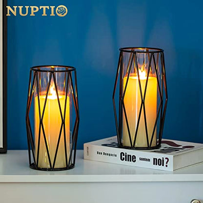 NUPTIO Black Geometric Hurricane Glass Candle Holder, 1 Piece - color: Black, size: Small