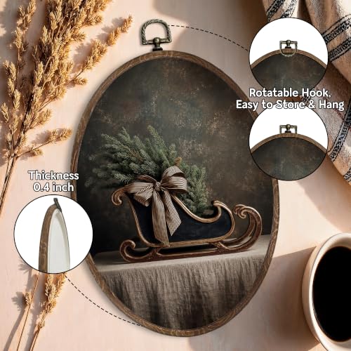 FLAWAFLOMA Moody Santa Sleigh Oval Canvas Wall Art Decor 8.6x11.4 Inch - color: Christmas-26