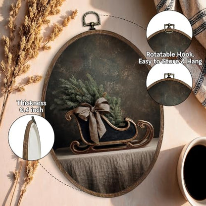 FLAWAFLOMA Moody Santa Sleigh Oval Canvas Wall Art Decor 8.6x11.4 Inch - color: Christmas-26