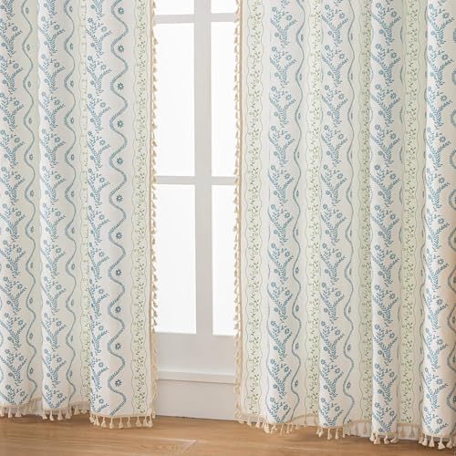 Light Blue Green Boho Floral Curtains 96 Inches Long 2 Panels - color: Blue Green, size: 55"W x 96"L (Pack of 2)