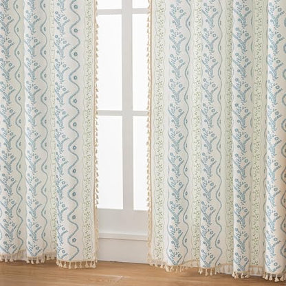 Light Blue Green Boho Floral Curtains 96 Inches Long 2 Panels - color: Blue Green, size: 55"W x 96"L (Pack of 2)