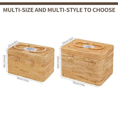 Rattan Storage Basket with Lid – 12×8×7.5 inch for Home - size: 12"×8"×7.5"