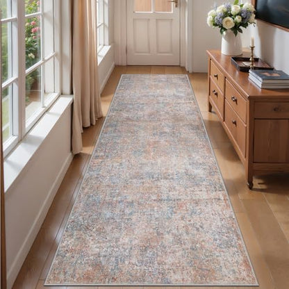 Tangsoo Abstract 3x10 Hallway Runner Rug, Modern Non Slip Runner Rugs - color: Orange Red/Blue, size: 3' X 10' (Runner)
