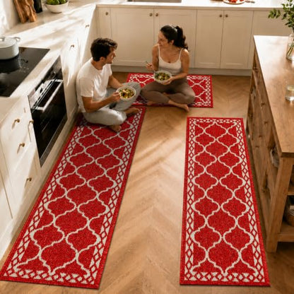 3 Piece Kitchen Rugs, Non Slip Waterproof Mats for Home(Red) - color: Red, size: 3-SET