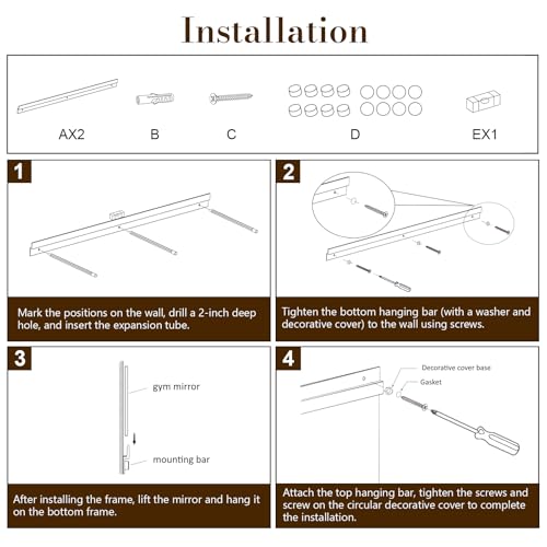 brisafe Home Gym Mirror, 72"x24" Tempered Glass Wall-Mounted Mirror - size: 72"L X 42"W, 2 PCS