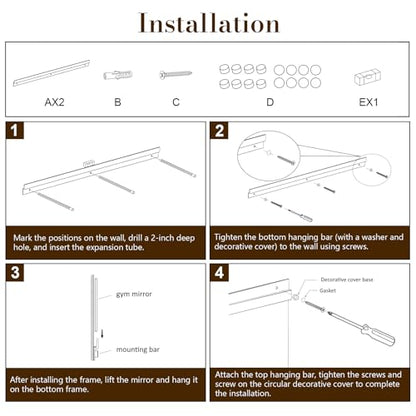 brisafe Home Gym Mirror, 72"x24" Tempered Glass Wall-Mounted Mirror - size: 72"L X 42"W, 2 PCS
