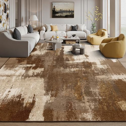 Kelarea Washable Area Rug 10x14 Non-Slip Low Pile Abstract Brown - color: Brown, size: 10' x 14' (Rectangular)