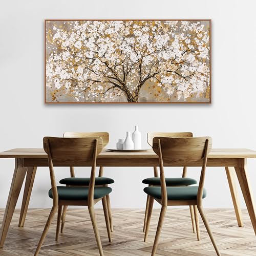 Framed Gold Wall Art for Living Room Tree Of Life Painting Picture 24x48 ln - color: gold, size: 48"L x 24"W
