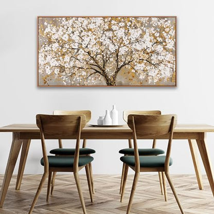 Framed Gold Wall Art for Living Room Tree Of Life Painting Picture 24x48 ln - color: gold, size: 48"L x 24"W