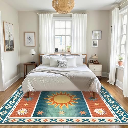 Area Rug 6x9 Living Room Sun Rug Machine Washable Boho Southwestern Rugs - color: Sun, size: 6' x 9' (Rectangular)
