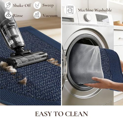 Dirt Trapper Door Mats 17" x 30", Non-Slip & Washable, Blue - color: Blue, size: 17" X 30" (Semicircular)