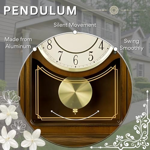 DODEKA Wooden Mantel Clock TCW004DB Pendulum Carved Case Hourly Chime Classic Melody Antique Style for Fireplace, Table, Bedroom, Living Room
