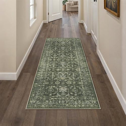 2x5 Washable Kitchen Runner Rug Non-Slip Boho Dark Green Throw Carpet - color: Dark Green, size: 2' x 5' (Runner)