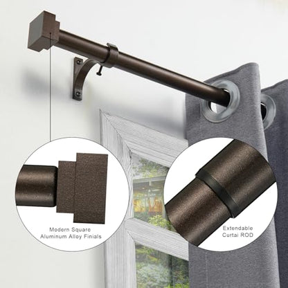 Single Curtain Rods for Windows 48 to 84 Inch(4-7ft),1 Inch Diameter Adjustable Heavy Duty Drapery Rods,with Modern Square Aluminum Alloy Finials,Antique Bronze - color: Antique Bronze, size: 48-84"