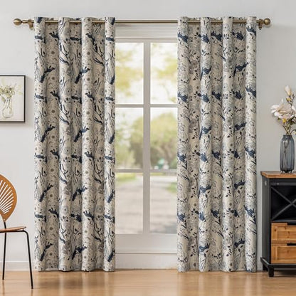 SUOUO Grey Blue Floral Blackout Curtains 96 Inches 2 Panels Grommet-Top - color: Grey-blue, size: 52"W x 96"L (Pack of 2)