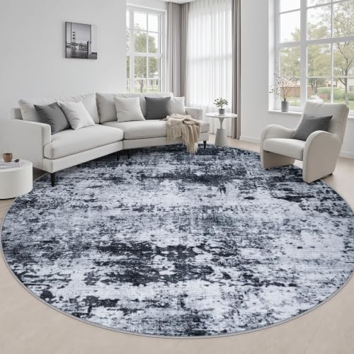 Round Area Rug Living Room: 6 ft Modern Washable Carpet Black - color: Black, size: 6' (Round)