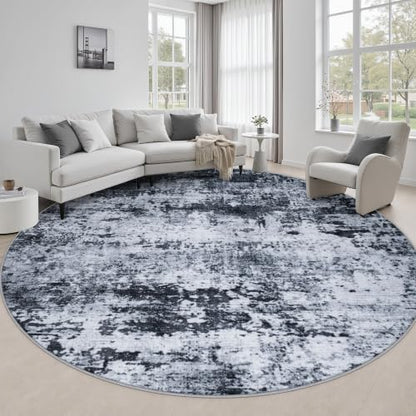 Round Area Rug Living Room: 6 ft Modern Washable Carpet Black - color: Black, size: 6' (Round)
