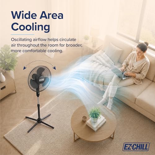 EZ-CHILL 16" Oscillating Pedestal Fan with Folding Base - Black - color: Black