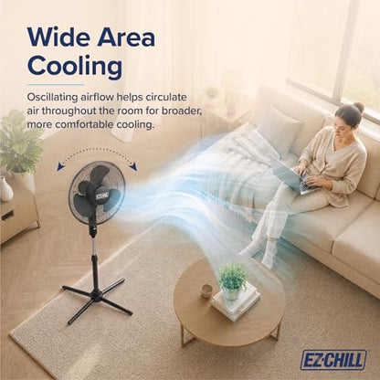 EZ-CHILL 16" Oscillating Pedestal Fan with Folding Base - Black - color: Black