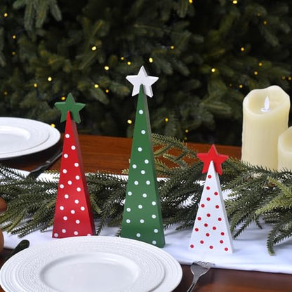 GHOSTMAGIC 3 Pcs Wooden Christmas Trees Tabletop Decorations, Rustic Xmas Tree Table Signs Double-Sided Tiered Tray Centerpieces Farmhouse Wood Sign Decor for Home Office Fireplace Farmhouse (3pcs)