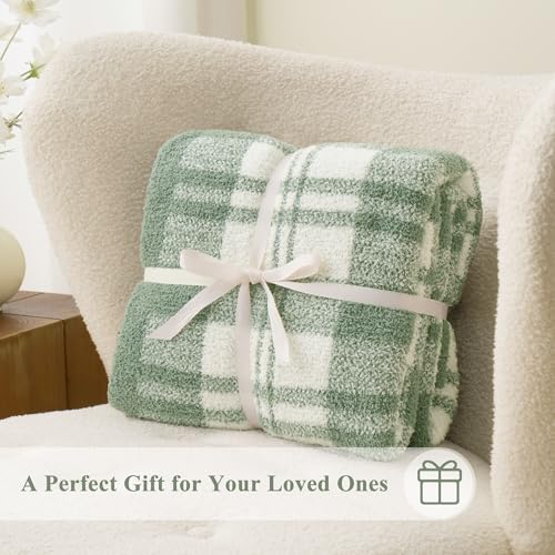 Battilo Green Checkered Blanket, Plaid Sage Green Throw for Couch, 50"x60" - color: Sage