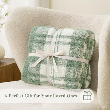 Battilo Green Checkered Blanket, Plaid Sage Green Throw for Couch, 50"x60" - color: Sage