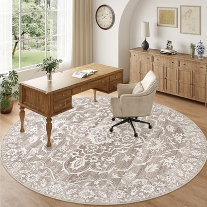 Soalmost Washable Round Rug 8ft for Living Room,Soft Circle Rug Light Brown - color: Light Brown, size: 8' (Round)