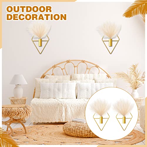 Jexine 2 Pcs Boho Wall Hanging Planters Decor Metal Triangle, Gold, Pampas