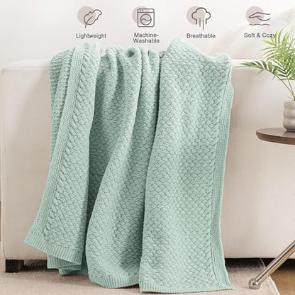 Whale Flotilla Summer Chunky Chenille Knit Throw Blanket for Couch Bed Sofa - color: Sage Green, size: Throw(50x60 Inch)