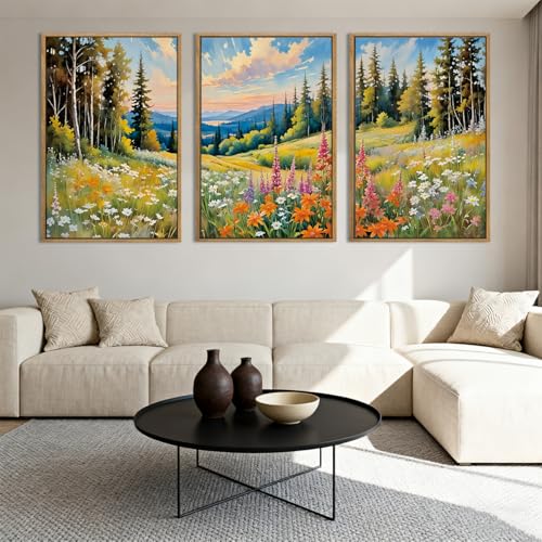 Anyzal Colorful Woodland Wall Art Large Floral Field Wall Decor 16x24 Inch Set of 3 for Living Room Bedroom Dining Room - color: Colorful Nature, size: 24"L x 16"W