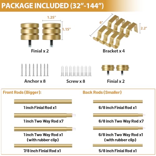 TONIAL 1 Inch Double Curtain Rods for Windows 66 to 120 Inch, Gold - color: Gold, size: 66-120”