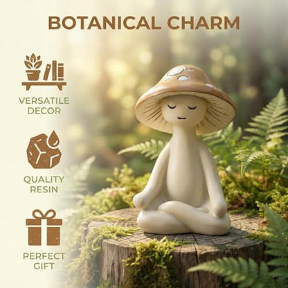 Meditation Mushroom Figurine Resin - Yoga Mushroom Statue for Desk Shelf Garden Decor, Cute Zen Mushroom Sculpture Figurine for Home Office Patio Decoration Gift