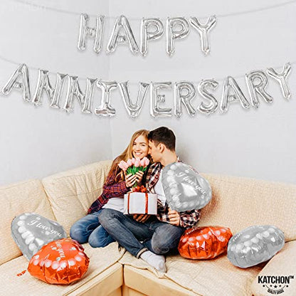 KatchOn Silver Happy Anniversary Balloons 16 Inch, Anniversary Decorations - style: Silver