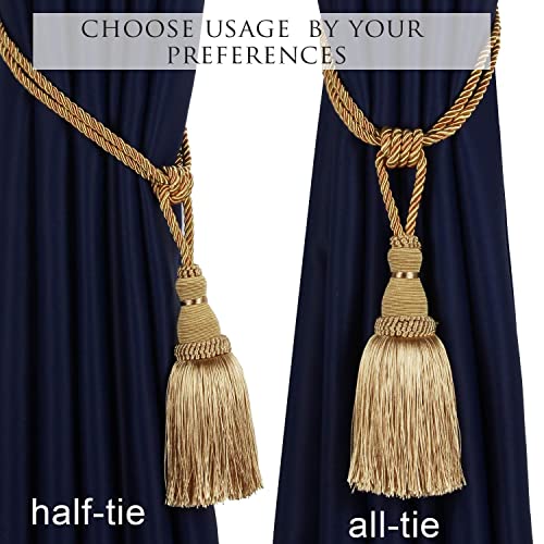 BEL AVENIR 4 Pack Curtain Tiebacks Tassel Drapery Tie-Backs Rope Holdbacks - color: Gold, size: 4 Pack
