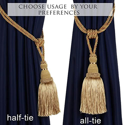 BEL AVENIR 4 Pack Curtain Tiebacks Tassel Drapery Tie-Backs Rope Holdbacks - color: Gold, size: 4 Pack