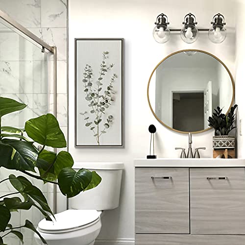Kate and Laurel Eucalyptus Botanical I Framed Linen Textured Canvas Wall Art by The Creative Bunch Studio; 18x40 Gray; Decorative Plant Art - color: Gray