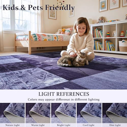 6'x9' Dark Purple Patchwork Geometric Area Rug - color: Dark Purple, size: 6' x 9' (Rectangular)