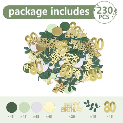 Sage Green 80th Happy Birthday Confetti, 80th Birthday Table Decorations Scatter Green Gold Foil Cake Confetti Decorations for 80 Bday Women Men Party Decor 230 Pcs - style: 80