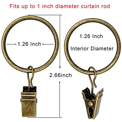 100 Pack Metal Curtain Rings with Clips, 1.26 in ID, Bronze - color: Bronze, size: 1.26" I D 100 Pack