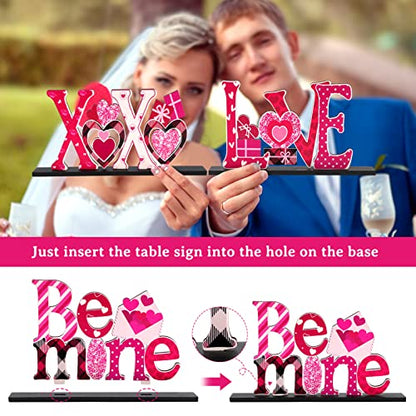Valentine's Day Decorations Romantic Tabletop Centerpiece Signs Love Wooden Table Sign Valentines Decorations for Home Decor Gift Dining Room Table Wedding Anniversary Party - style: Valentines decorations