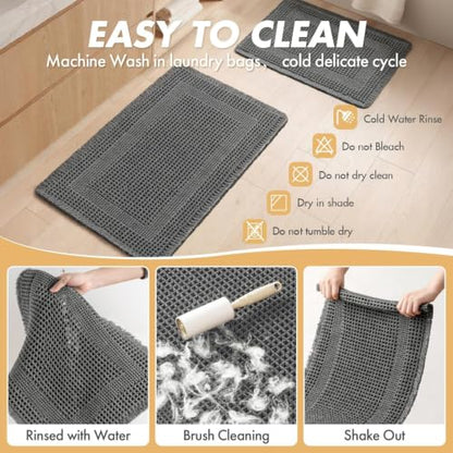 MIULEE Set of 2 Waffle Bathroom Rugs Dark Grey Boho Bath Mat 17x24 in - color: Dark Grey, size: 17''x24''