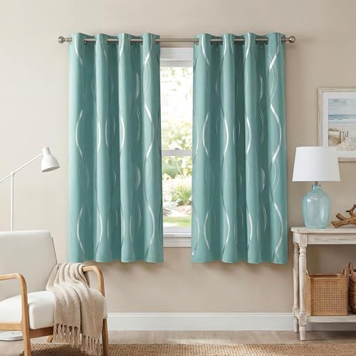 NICETOWN Aqua Blue Stripe Curtain Panels 63 inch Long for Dining Room - color: 1 - Aqua Blue, size: 52"W x 63"L (Pack of 2)