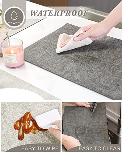 SUEH DESIGN Leather Placemats Table Mats Set of 6, Light Grey & Smoky Grey - color: A: Light Grey & Smoky Grey